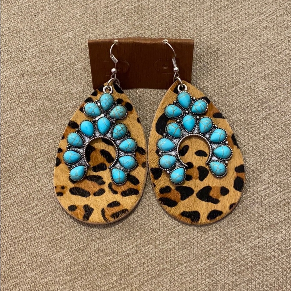 Leopard Print Turquoise Earrings